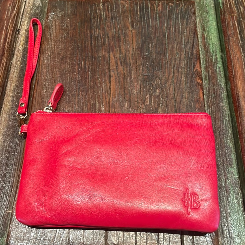 Leather Red Clutch With phone charger New